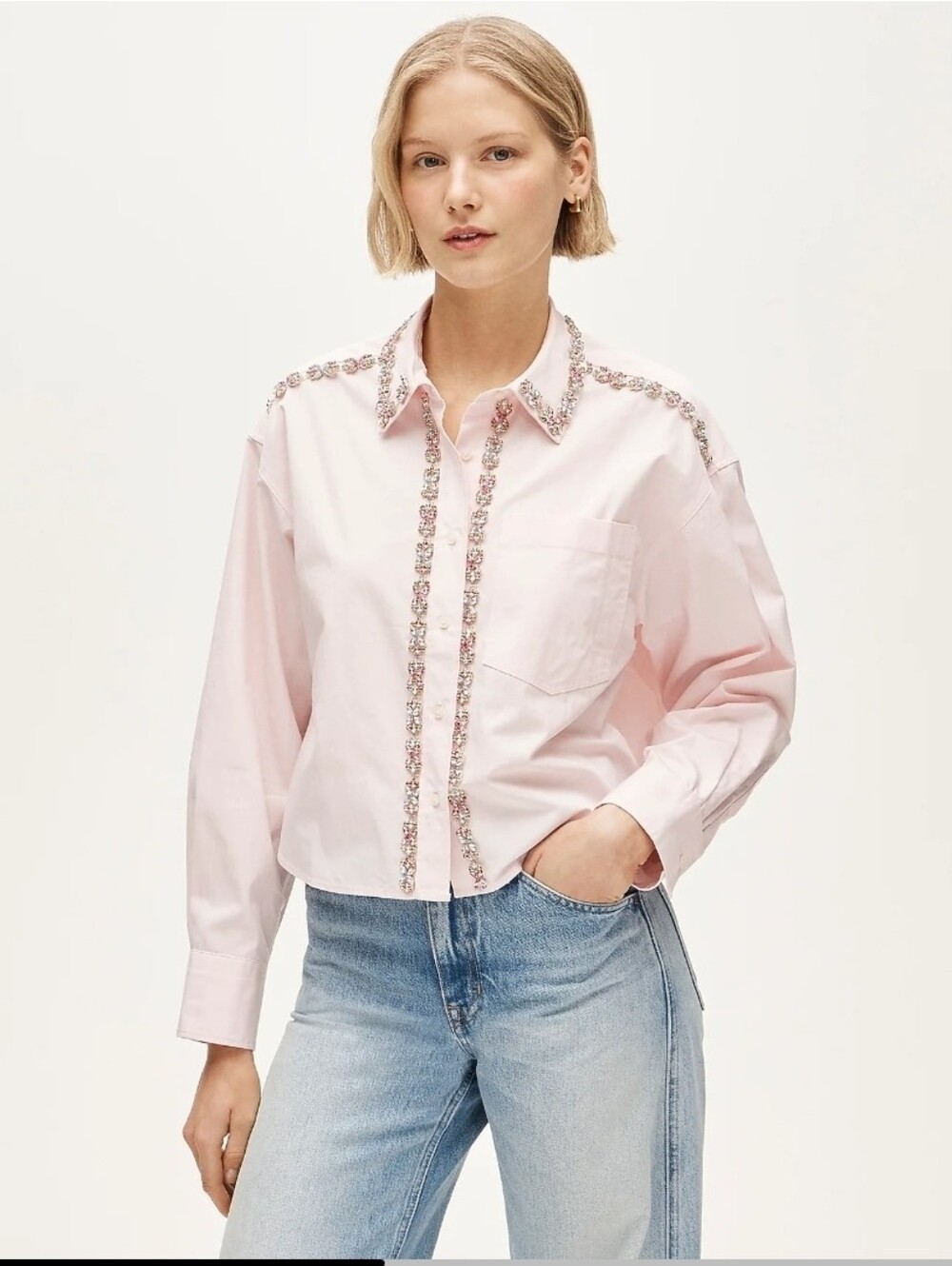 J. Crew Étienne cropped button-up shirt in embellished cotton poplin